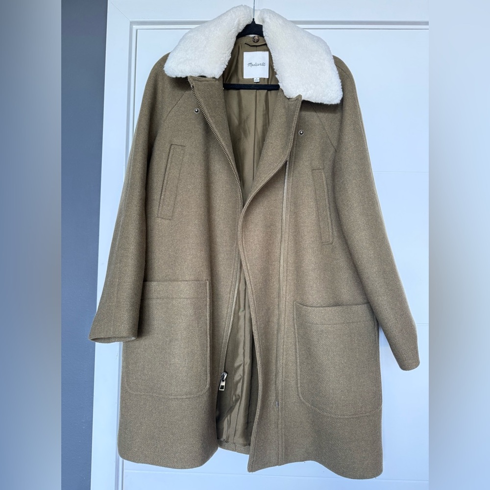Madewell Eldridge Wool Blend Coat Green, Size Medium